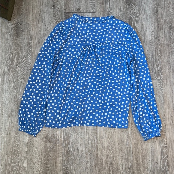 Boden Women's Blue Poppy Ruffled Henley Top- River, Abstract Spot Size 8 - Picture 6 of 6